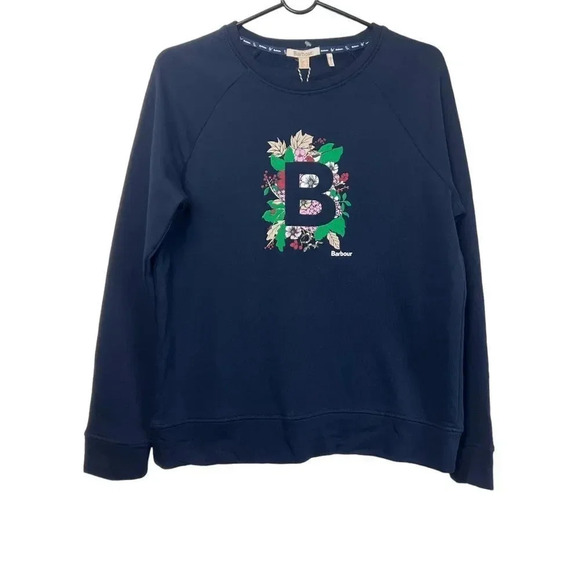 Barbour Womens Logo Sweatshirt Navy Sz 8 NWT - Picture 1 of 10